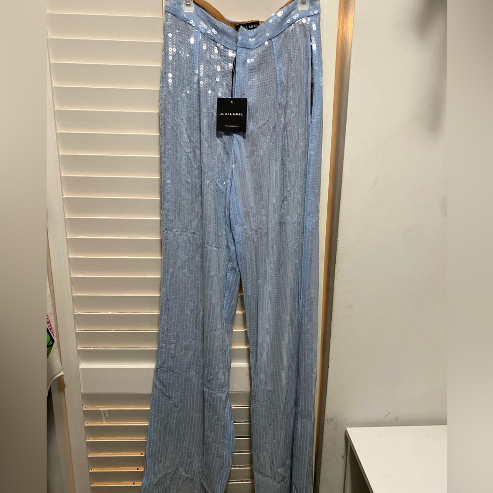 JLUXLABEL Sequin pants in Light Blue